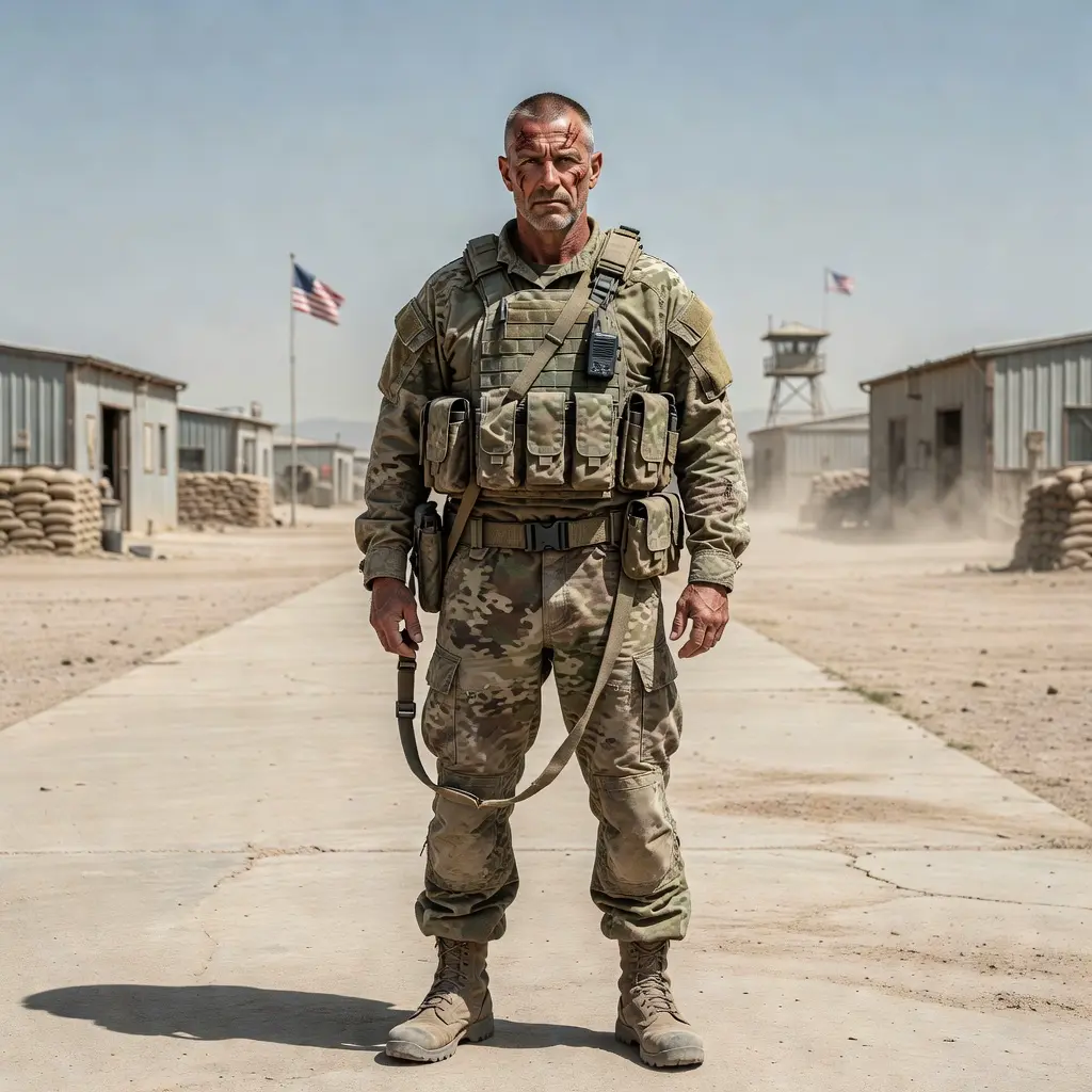 Портрет сурового военного командира со шрамами