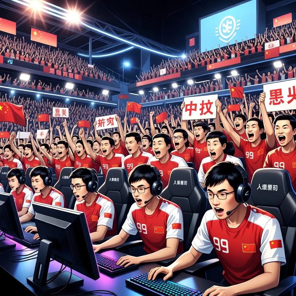 电竞选手在赛场上专注比赛的场景