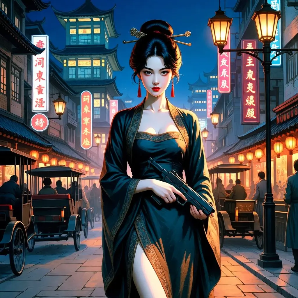 民国谍战故事封面：旗袍与手枪的交织
