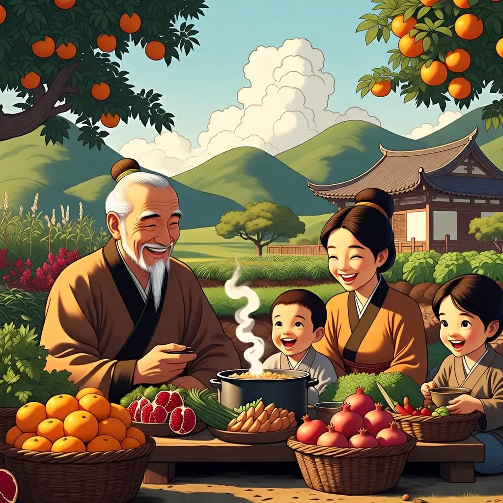 古代田园种田致富场景插画